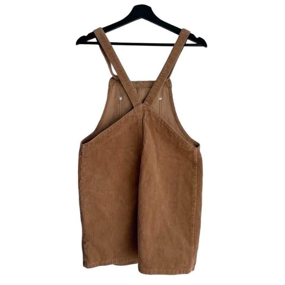 Tan Beige Corduroy Overall Mini Dress Pinafore Layering Dungarees Overalls S/M - Picture 2 of 8